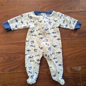 Kissy Kissy Blue, White & Lime Shark Print Zip Footie